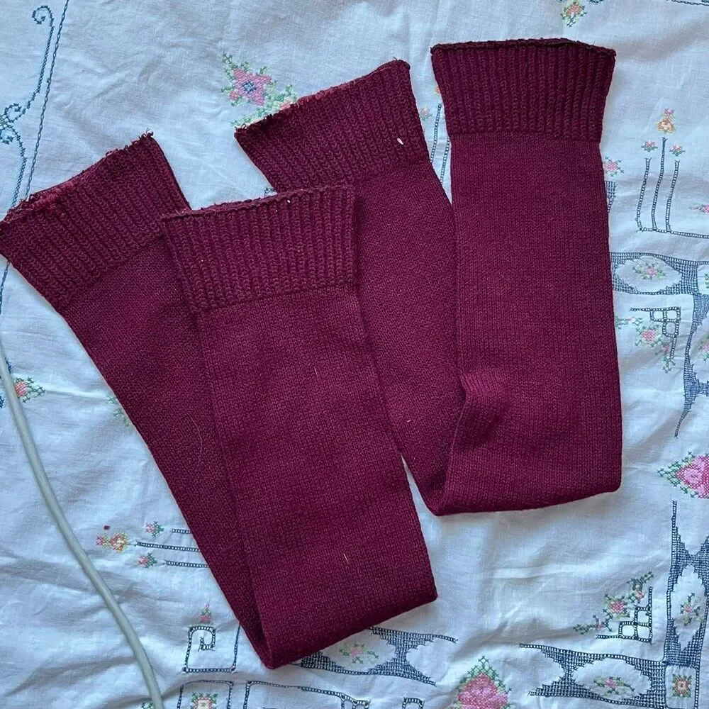 VTG Burgundy Knit Leg Warmers 30” Balletcore Dance 70s 80s